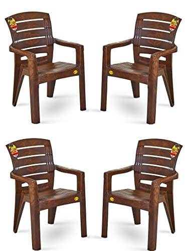 Image of Highway Moulded Spine Care High Back Chair (Weight Bearing Capacity 200 kg) Plastic Outdoor Chair (Brown,Pre-Assembled) (Pack of 4)