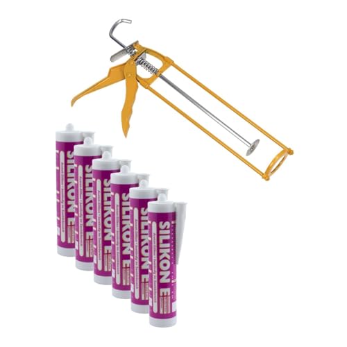 ARLI Kartuschenpresse Skelettpistole aus Metall + 6x Silikon 310 ml transparent Fugendicht Dichtstoâ€¦ – Miniatur