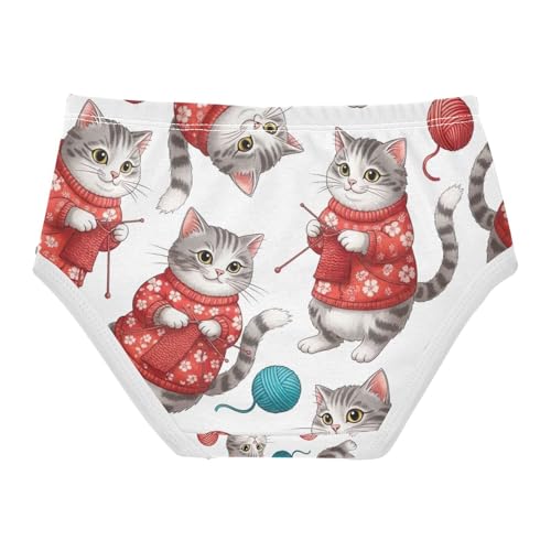 Toddler Girl Briefs, Gray White Cats Red Floral Girls Cotton Underwear, 2–8 Years2