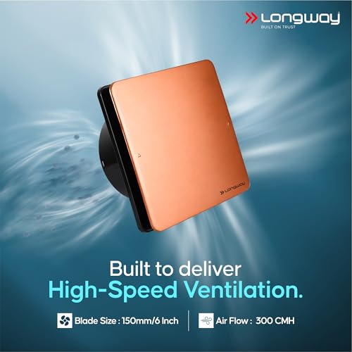 Image of LONGWAY FreshX 6 Inch 150 mm Energy Efficient Exhaust Fan | High Speed Powerful Motor | Noiseless Operation & Easy to Clean | Suitable for Bathroom, Kitchen, Office | 2 Years Warranty (Copper)