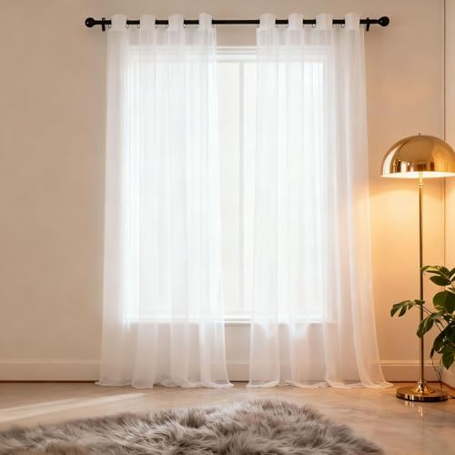 Cortinas visillos con ojales 170 x 125 cm en color blanco traslúcido para ventanas y balcones 2