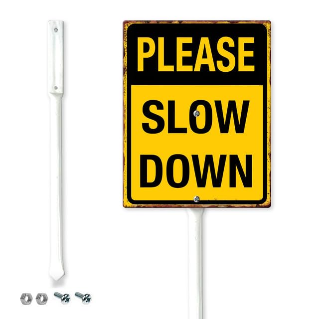 Horienteeon Please Slow Down Yard Sign with Stakes 20x30cm Sturdy Aluminum Yard Signs Weatherproof Rust Free Lawn Markers for Garden Lawn Street Outdoor