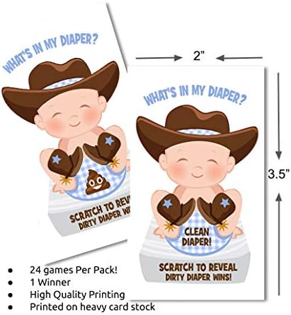 Miniatura 5 de What In My Diaper Scratch Off Game | Cowboy | 24 cartas - 1 ganador | Juegos de baby shower | Decoraciones | Fiesta de pañales