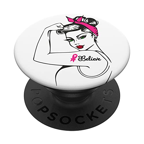 Cancer du sein BELIEVE Pin Up Girl Power moderne Rosie Retro PopSockets PopGrip Interchangeable Cover