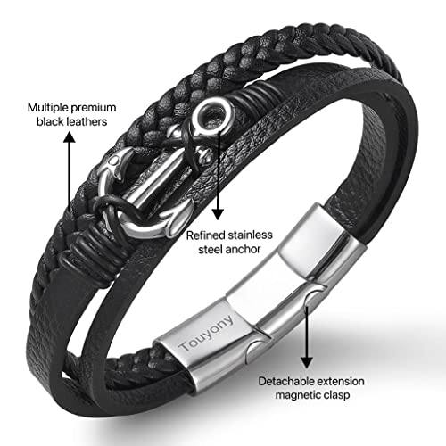 Men's Anchor Leather Bracelet Stainless Steel Anchor Design with Braided Leather Wristband Stylish Gift for Son Boyfriends Husband - Unique Braided Leather Bracelet gift for Men4