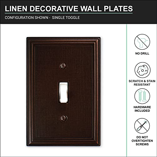 Questech Décor Double Rocker Light Switch Cover, 2-Gang Electrical Wall Plate, Double Switch Standard Size Gfci Receptacle Cover, Decorative Linen Texture, Oil Rubbed Bronze Finish #TOP3