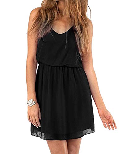 NALATI Women's Summer Chiffon Sleeveless Mini Party Evening Cocktail Dress (XXL, Black)
