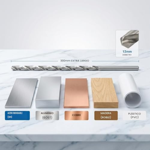Miniatura 5 de Brocas Helicoidales Extralarga, Brocas Hss Extralargas De 300 Mm, Perfectas Para Taladrar En Metal, Acero Para Matrices, Acero Para Resortes, Aluminio, Cobre, Plástico, Madera O Pvc 12 Mm