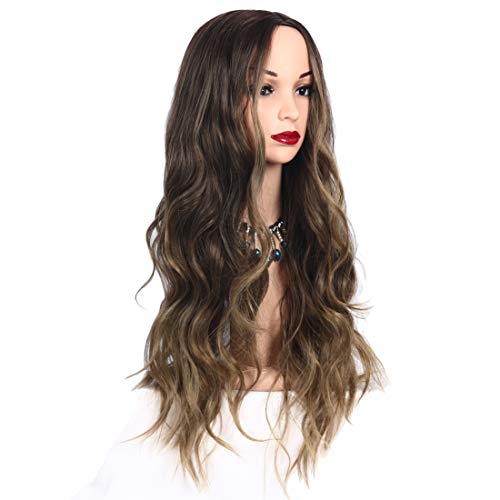 Mabufun Synthetic Long Curly Wavy Wigs Heat Resistant Ombre Synthetic Wig High Density Full Wigs for Women Daily Party Cosplay Hair Replacement Wig Brown Color