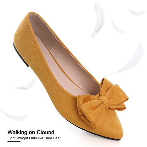 Image of SAILING LU Womens Bowknot Ballet Flats Pointy Toe Suede