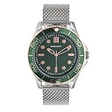 Radiant - Reloj Analógico de Cuarzo para Hombre, Acero Inoxidable, Caja de 42 mm, Malla de Acero, Cierre de Broche o a Presión, Pila Incluida, Color Verde y Plateado, 5 ATM