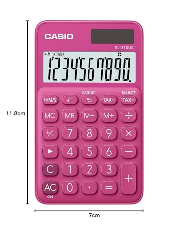 CASIO Taschenrechner SL-310UC, 10-stellig, Trendfarben, Steuerberechnung, Tausenderunterteilung, Solar-/Batteriebetrieb, 1 Stück, 0.8 x 7 x 11.8 cm