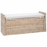 Couleur: Naturel Tomostar Banc de Rangement, Coffre de Rangement Bout de Lit Banc à Chaussures avec Coussin Naturel 110 x 40 x 50 cm Rotin