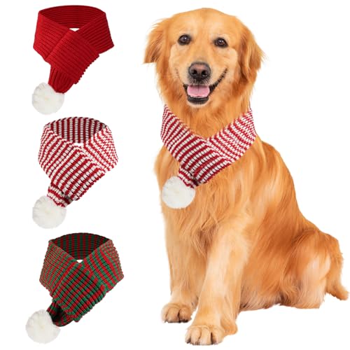 ROSAUI Hundeschal Weihnachten für große Hunde, Hundekostüm Weihnachten 73x9cm Extra Lang & Breit Strickschal mit Schnalle & Bommel – Warmer Winter-Schal für Labrador, Golden Retriever & Husky