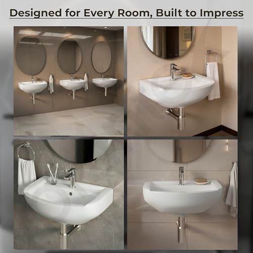 Image of Plantex Ceramic Wall Hung Wash Basin /Washbasin for Bathroom with 10 Years Glaze Warranty by Plantex /Wall Mounted Samll Basin /Bathroom Sink (White - 17 x9 x5 Inch)