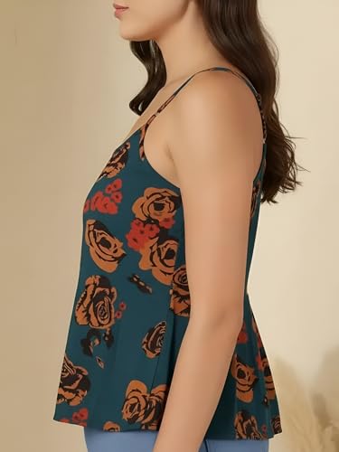 Image of Pinkmint Women Pure Cambric Cotton Printed Peplum Top | Sleeveless Spaghetti Strap Summer Casual Top for Women & Girls