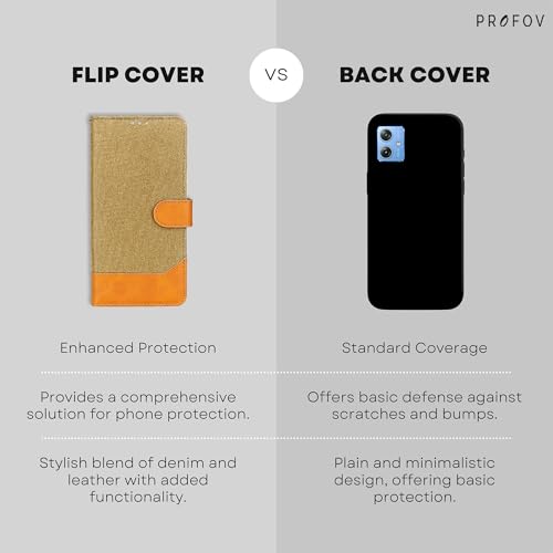 Image of Moto G54 5G Versatile Flip Cover Wallet | Kickstand Function & Multiple Card Slots | Modern Denim & Vegan Leather Case Back Flip for Moto G54 5G | Light Brown