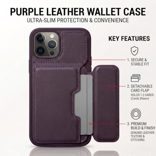 Image of amazon basics Luxury Vegan Leather Back Cover for iPhone 11 Pro Max | Built-in Card Holder Slot | Integrated Mobile Stand | Slim Shockproof Protective Case with Stitched Finish - Purple