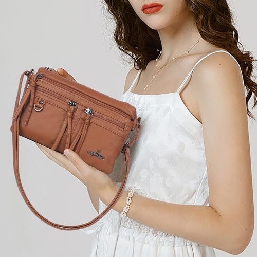Image of Angel Kiss Small Crossbody Bag for Women Leather Crossbody Purse Triple Compartments Cell Phone Purse Shoulder Bags for Women