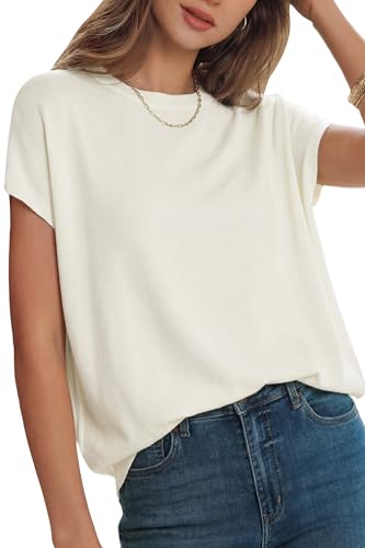 Arach&Cloz Womens 2026 Spring Summer Cashmere Blend Lightweight Short Sleeve Crew Neck Oversized Sweaters Vest Work Top Business Casual Plus Size Outfits Fashion Easter Off-White S