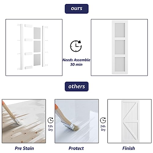 COSHOMER Double 24 x 84in 3-Panel Sliding Barn Door with Frosted Glass and 8FT Hardware Kit - Waterproof, Easy Assembly, Pre-Drilled Holes - Suitable for Openings up to 46in x 82in, White