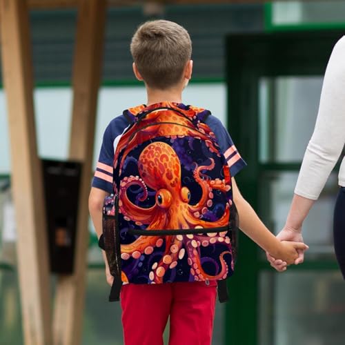 Imprimé pieuvre rouge océan sur ensemble cartable et sac à dos enfant - 6