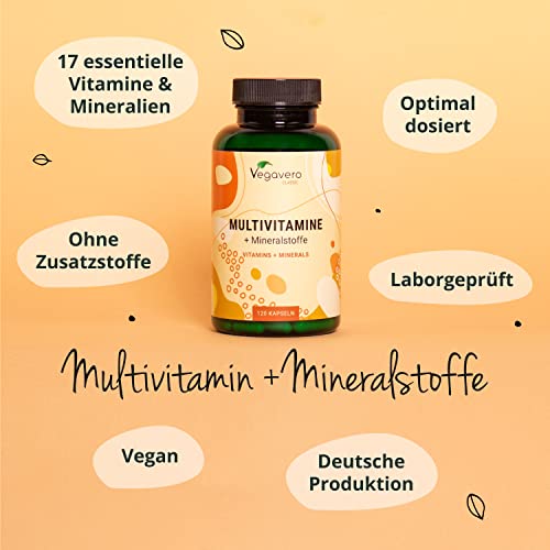 Multivitamin Kapseln Vegavero® | Immunabwehr & Energie* | Hochdosiert | Wichtige A-Z Vitamine & Mineralien | B-Vitamine, Eisen, Jod & Co | Ohne Zusatzstoffe | Laborgeprüft | Vegan | 120 Stück – Bild 5