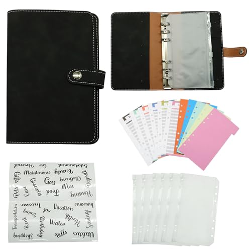 Verkelly PU Leather A6 Budget Binder with Zipper, Black