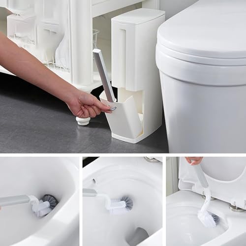 Image of RV Bathroom Trash Can Slim with Toilet Brush, 2L Ultra Slim Plastic Bathroom Trash Can and Brush Toilet Set, White, Space Saving, Indoor Use