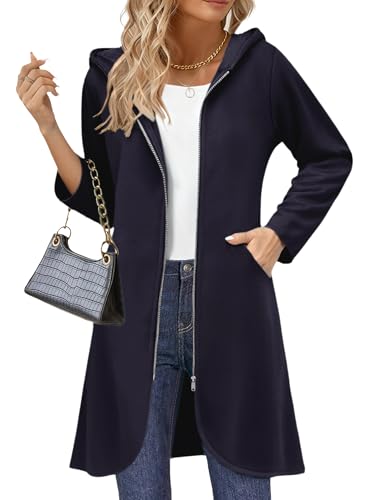 Zeagoo Long Sweatshirt Womens Zip Up Hoodies Long Sleeve Sweatshirts Fall Outfits Oversized Sweaters Casual Fashion Jackets Navy