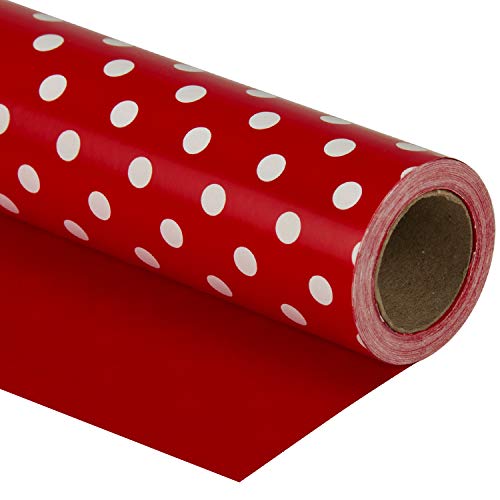 WRAPAHOLIC Reversible Wrapping Paper - Mini Roll - 17 Inch X 33 Feet - Red and Polka Dot Design for Birthday Holiday Wedding Baby Shower