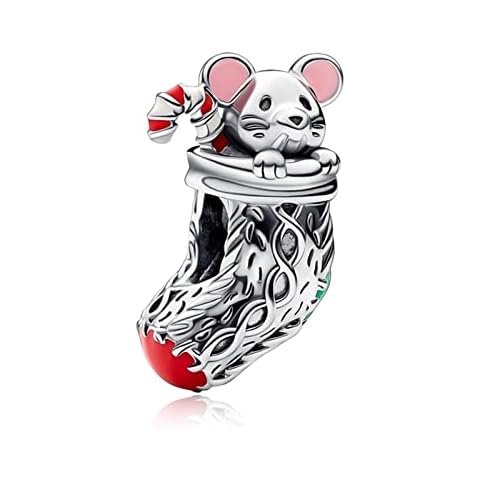 Annmors 925 Sterling Silver Festival Charm Mouse & Stocking Charm for European Xmas Bracelets & Necklace Anniversary Christmas Gifts for Family/Lover/Friends/Children Cover
