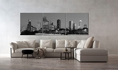Houston Skyline Texas Wall Art Black And White Poster Canvas Prints City Skyline Pictures Paintings Home Decor Decorations Ready To Hang(24''Wx72''H) #TOP1