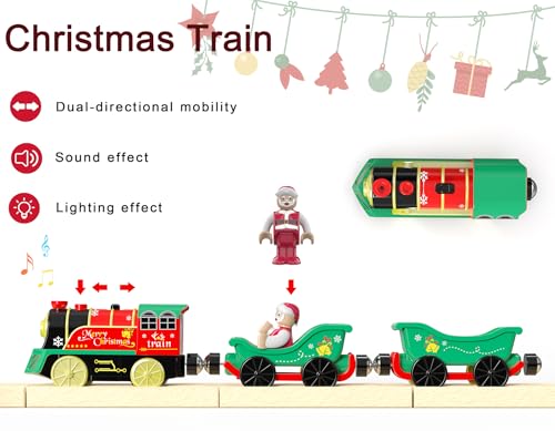 Image of Electric Train Set for Wooden Tracks, Battery Powered Trains Toy with Lights & Sounds for Toddlers, Motorized Train for Kids Compatible with Thomas & Friends, Brio, Chuggington