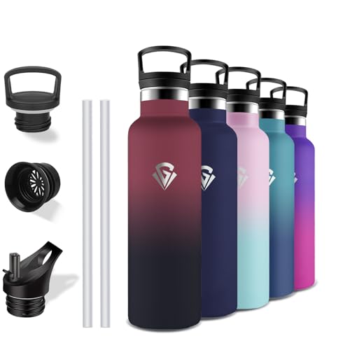 Grsta Trinkflasche Edelstahl, 750ml Thermosflasche, Trinkflasche mit Strohhalm, BPA-Frei, Auslaufsicher, Doppelwandige Vakuumisolierte, Wasserflasche für Reisen, Camping, Büro, Wandern