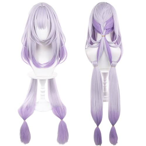 Image of Anime Purple Gradient Wigs with Bangs Women Long Straight Wig with Braid Ponytail COS Game Castorice-Goddess Wigs Halloween,Christmas,Comic con,Game Show,Party