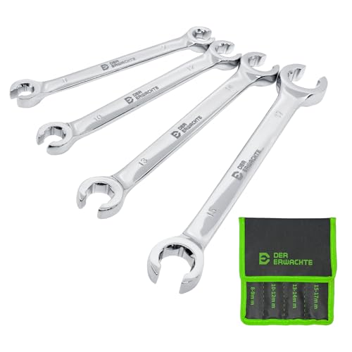 Der Erwachte 4-Piece Flare Nut Wrench Set, Offset End Spanner Metric 8 9 10 12 13 14 15 17mm, CR-V Steel Storage Pouch Repair and Remove Nuts on Fuel Tube Hose Transmission Line