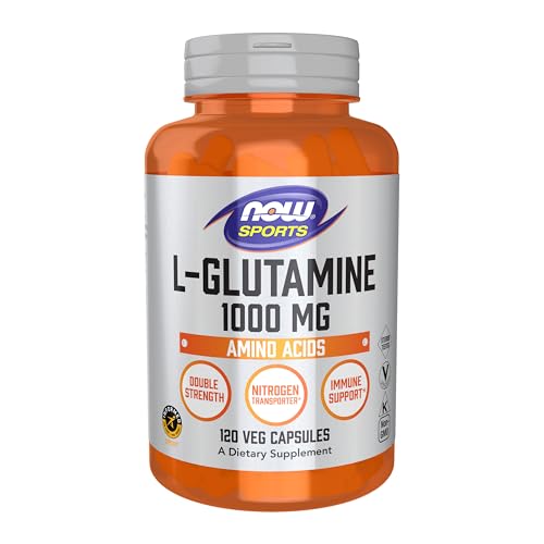 NOW Foods Sports Nutrition L-Glutamine Double Strength 1 000 mg Amino Acid 120 Veg Capsules