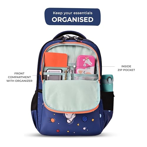 Image of Gear Floating Astronaut Backpack 17 inch /27L Medium Water Resistant School Bag /Casual Backpack /Daypack /Kids Bag for Boys /Girls (Navy-Orange)