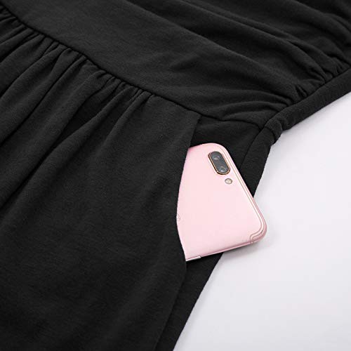 Women Long Sleeve Casual Maxi Long Dress with Pockets Size M,Black