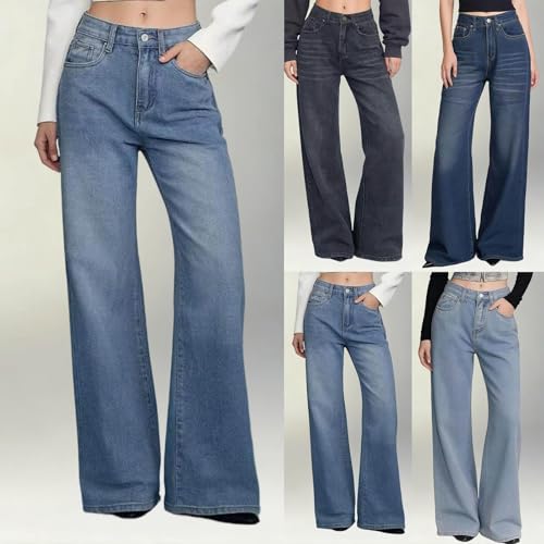 Pantalones vaqueros de pierna ancha vaqueros rectos mujer palazzo elegantes 2