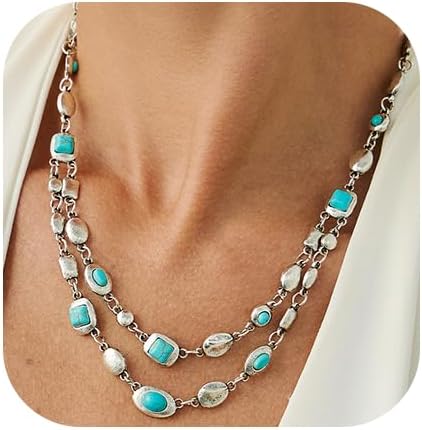 Colorful Beaded Necklace for Women Boho Layered Turquoise Choker Statement Necklace Punk Jewelry