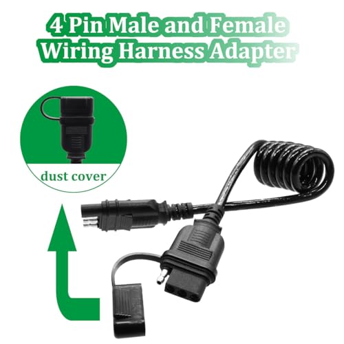 Image of 4 Way Flat Trailer Extension Coiled Cable, 4 Pin Trailer Wire Extension Harness Male and Female Stretchable Coiled with Dust Cover 36 inch /3 FT 18 Guage