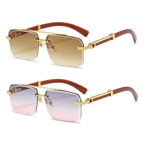 Image of Gleyemor Mens Sunglasses Fashion Rimless Rectangle Sunglasses Square Frameless Sunglasses for Men