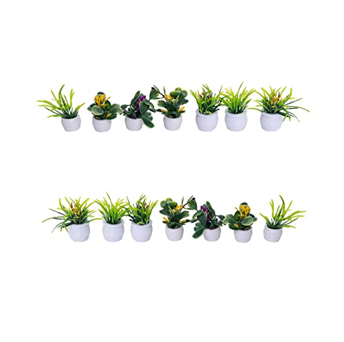Togudot Dollhouse Miniature Plants Mini Potted Plant Bonsai Flower Model Tiny Fake Greenery Accessories Decoration 14 Pcs Ornament #TOP1