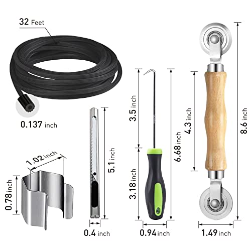 Homwmpa Screen Repair Kit, 5 In 1 Screen Tool - Screen Roller Tool, Spline Removal Hook,Screen Clips, Retainer Spline (32 Ft) And Screen Cutter For Replacing & Installing Door And Window Screens #TOP5