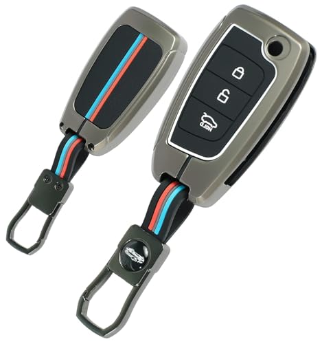 Image of BKN Luxury Metal Silicon Key Cover Compatible with Hyundai Verna /Elantra /Tucson 2017 Onwards 3 Button Flip Key Full Protections Special Feature Visible in Low-Light Conditions