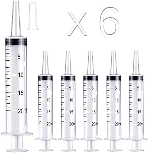LEOVIO 6 Pack 20ml Plastic Syringe for Liquid – Syringes for Lip Gloss, Measuring, Feeding Pets, Liquid Refilling, DIY Crafts, Scientific Labs & Food – Syringe Without Needle & Individually Sealed