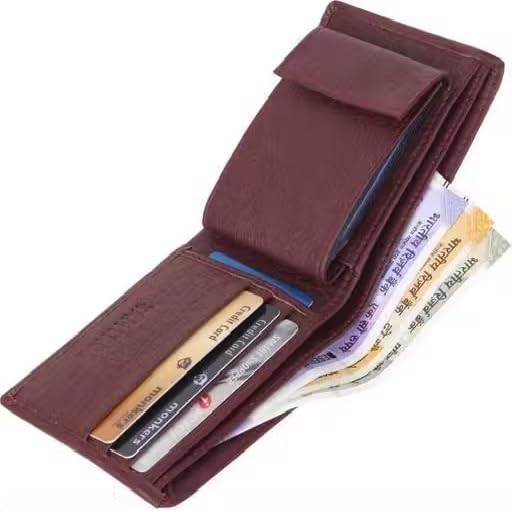 Image of Men's Leather Wallet Bifold Slim Design with Multiple Card Slots, Cash Compartment and Compact Pocket Friendly Wallet for Everyday Use (Maroon)