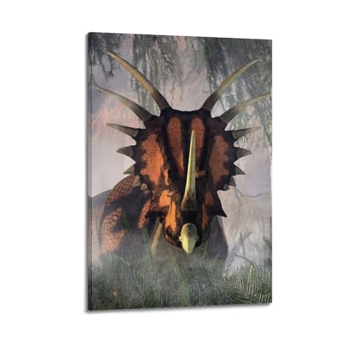 Toile Triceratops jungle brumeuse 40x60cm pour réveiller un mur blanc